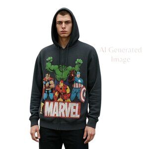 Disney Store Men Marvel Hooded Full Zip Gray Long Sleeves Jacket Size Small New